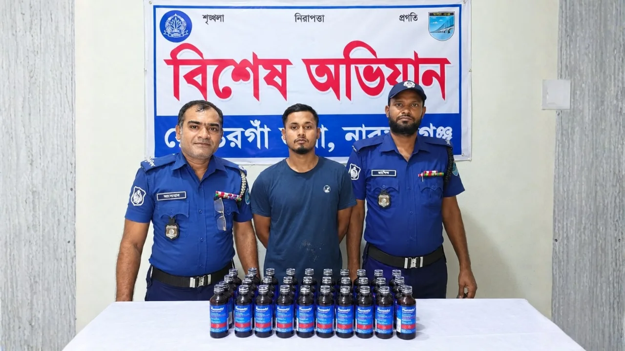 সোনারগাঁয়ে ২৯ বোতল ফেন্সিডিলসহ মাদক কারবারি গ্রেপ্তার