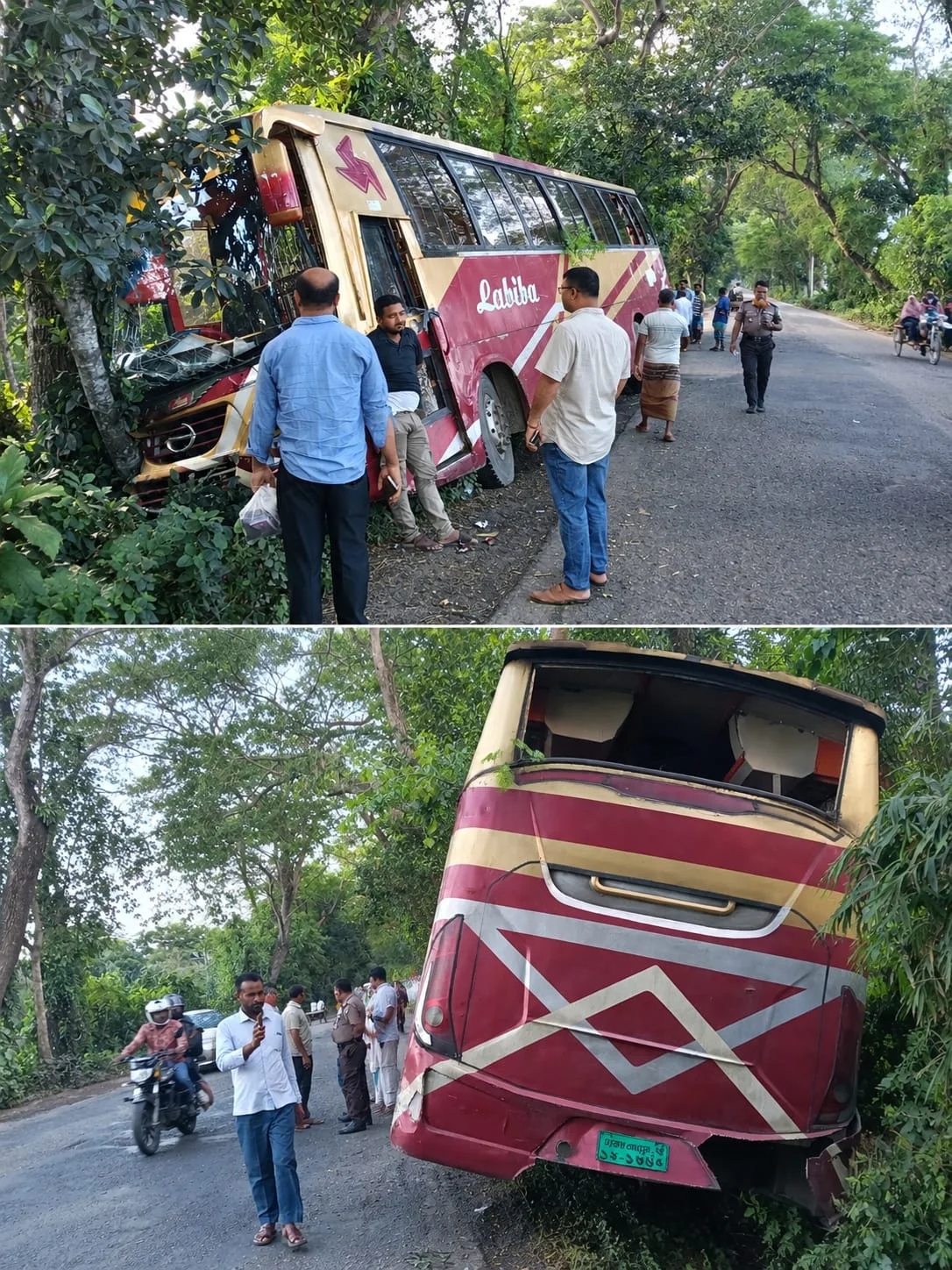 কর্ণপাড়ায় লাবিবা পরিবহনের দুর্ঘটনা, অল্পের জন্য রক্ষা যাত্রীরা