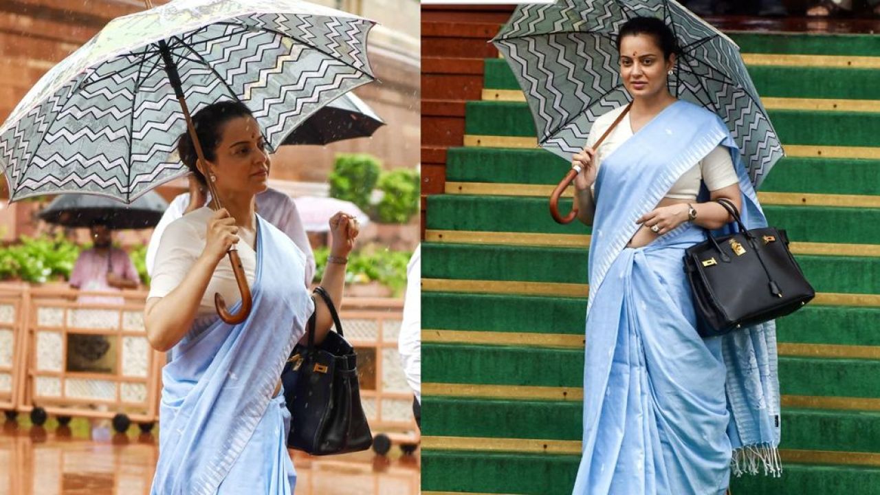 সংসদে কঙ্গনার ঐতিহ্যবাহী সাজ, দামি ব্যাগেই যত চমক