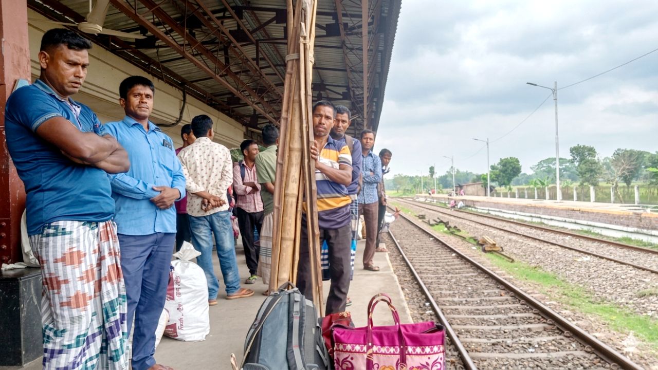 ধান কাটতে যাচ্ছেন অন্য জেলায় নীলফামারীর শ্রমিকরা