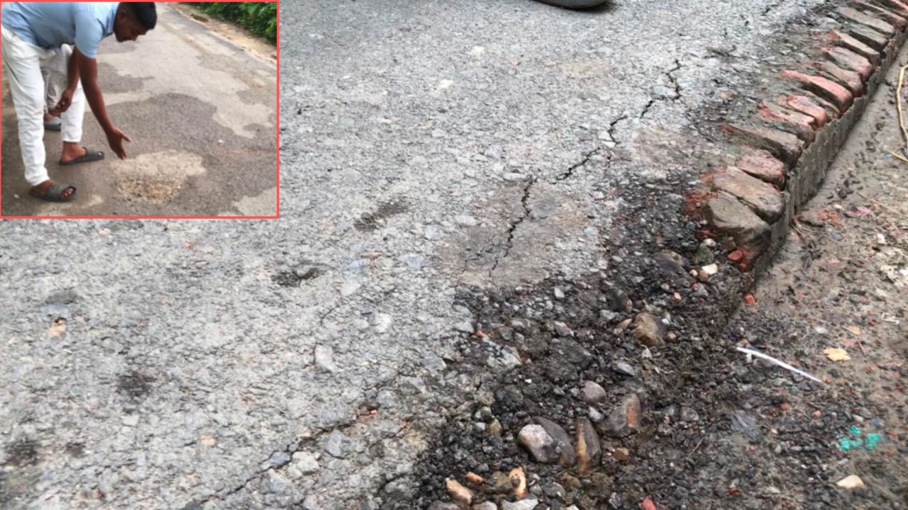 রাস্তার কাজ শেষ হওয়ার আগেই ফাটল, উঠছে কার্পেটিং বুরুঙ্গা সড়ক নিয়ে ক্ষোভ ও উদ্বেগ 