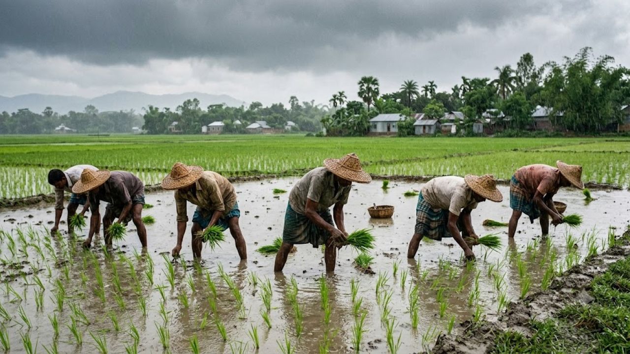 আষাঢ়ের বৃষ্টিতে প্রাণ ফিরছে পীরগঞ্জের মাঠে, আমন চাষে ব্যস্ত কৃষকরা