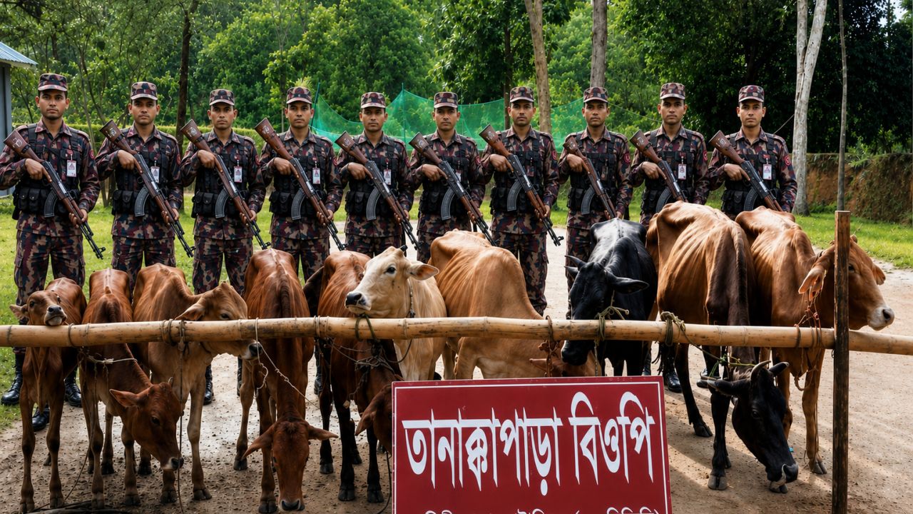 মাটিরাঙা সীমান্তে বিজিবির অভিযান, সাড়ে ৭ লাখ টাকার ভারতীয় গরু জব্দ