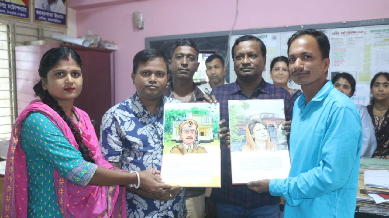 মুকসুদপুরে শিক্ষার্থীদের মধ্যে জিয়াউর রহমান ও খালেদা জিয়াকে নিয়ে লেখা বই বিতরণ