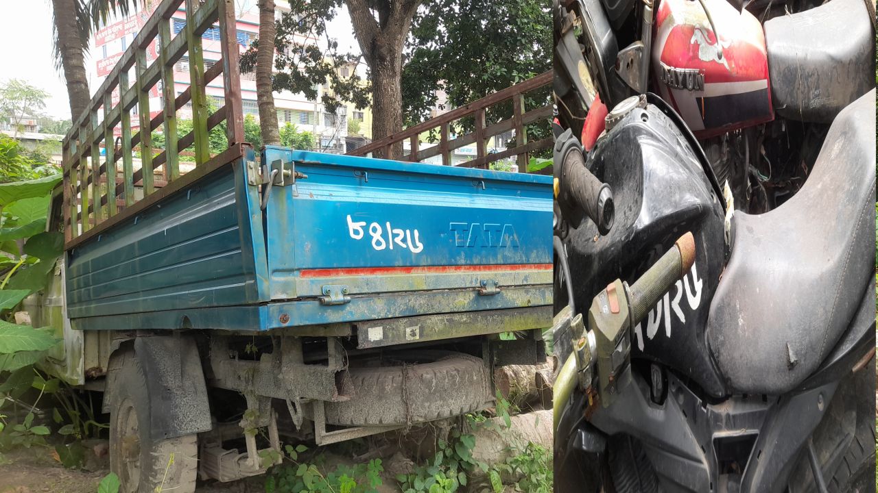 ভাঙ্গা থানায় পরিত্যক্ত মোটরসাইকেল ও পিকআপ